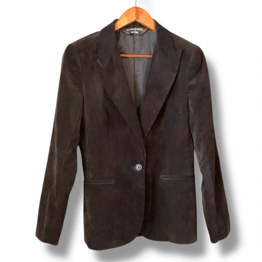 Norma Kamali Black Corduroy Button Front Fitted Blazer Jacket Size 10